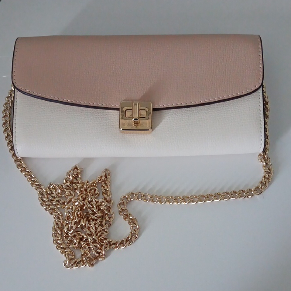 Kate Spade Pink and White Wallet with Gold Chain